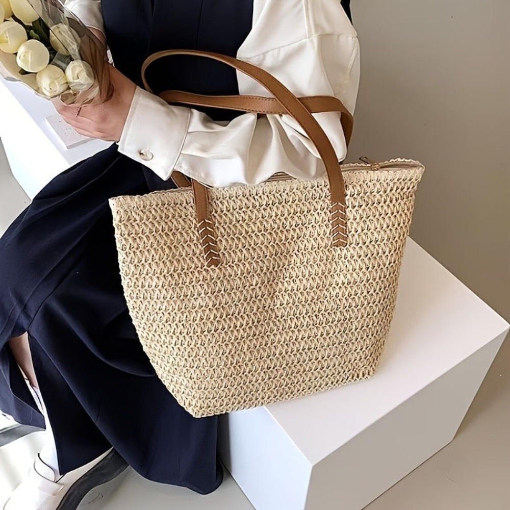 Beach Bag Straw - Sac fourre-tout carré en paille tressée