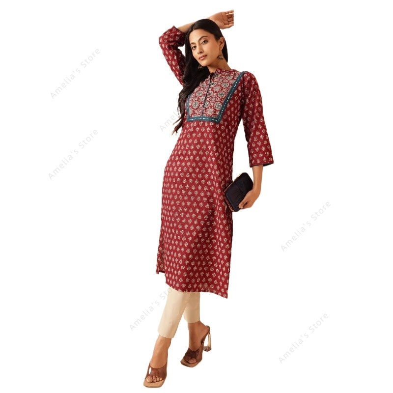 Summer Clothing India - Robe longue Kurti indienne pour femme,
