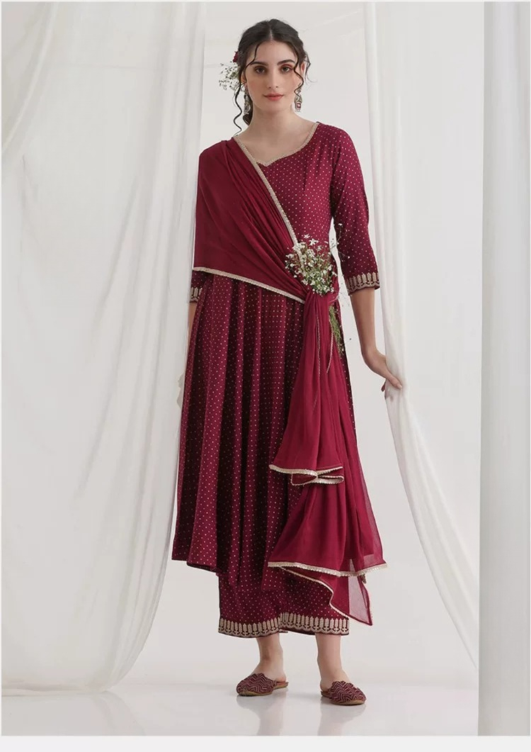 Summer Clothing India - Ensemble Kurta ethnique marron pour femmes,