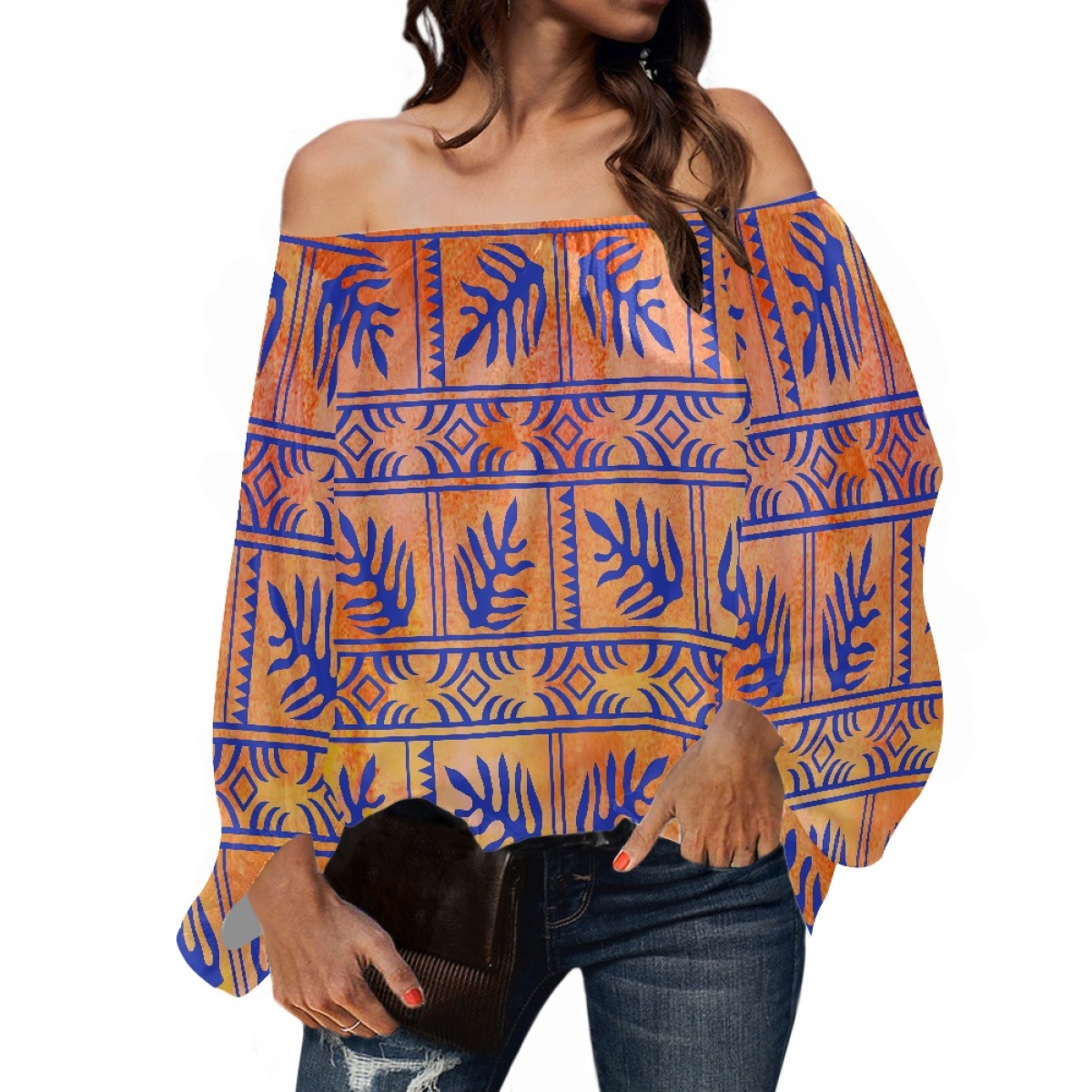 Off Shoulder Blouse - Vêtements tribaux polynésiens, imprimé samoan tapa