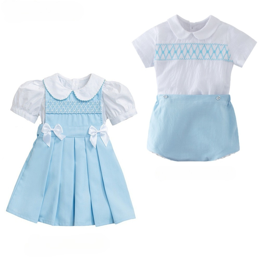 Summer Clothing In Spanish - Ensemble frère-sœur 2026 style espagnol brodé,