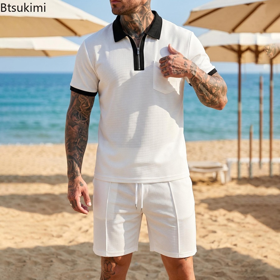 Summer Clothing Wear - Ensemble Polo à Col Waffle et