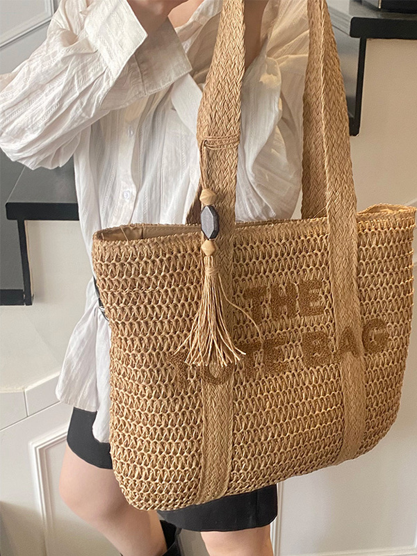 Beach Bag Straw - Sac fourre-tout en paille tressée grande