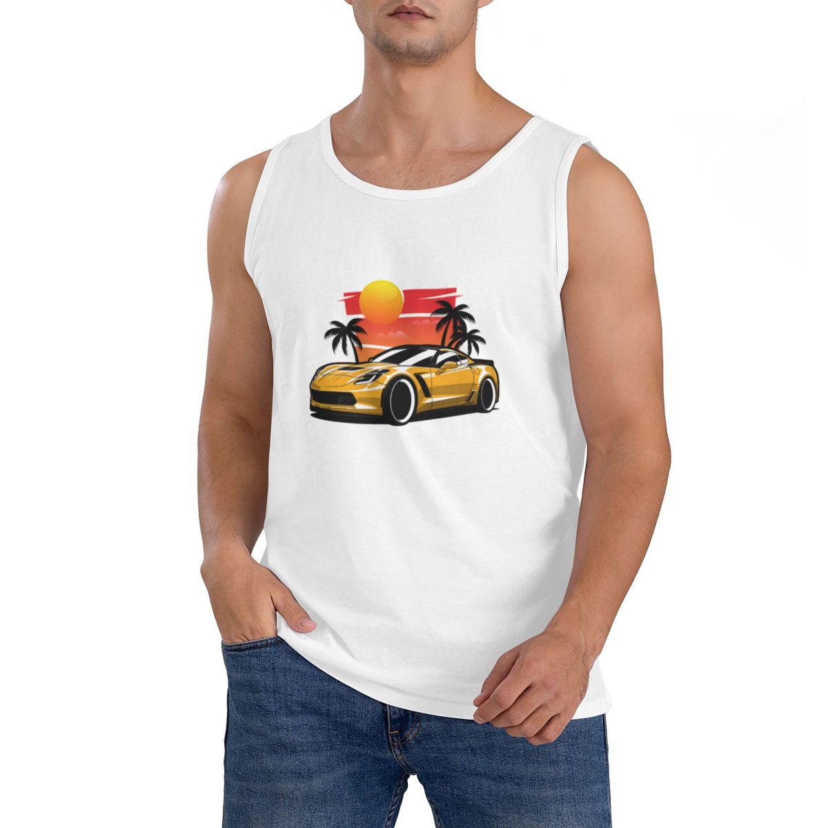 Yellow Summer Clothing - T-shirt sans manches 100% coton jaune