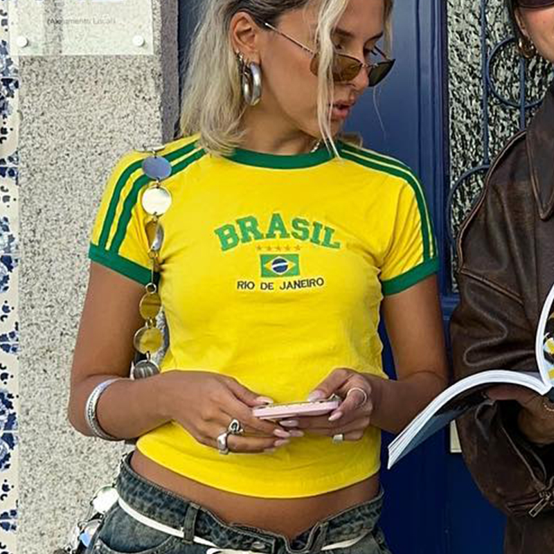 Yellow Summer Clothing - BRASIL lettre graphique imprimé Goth Y2k