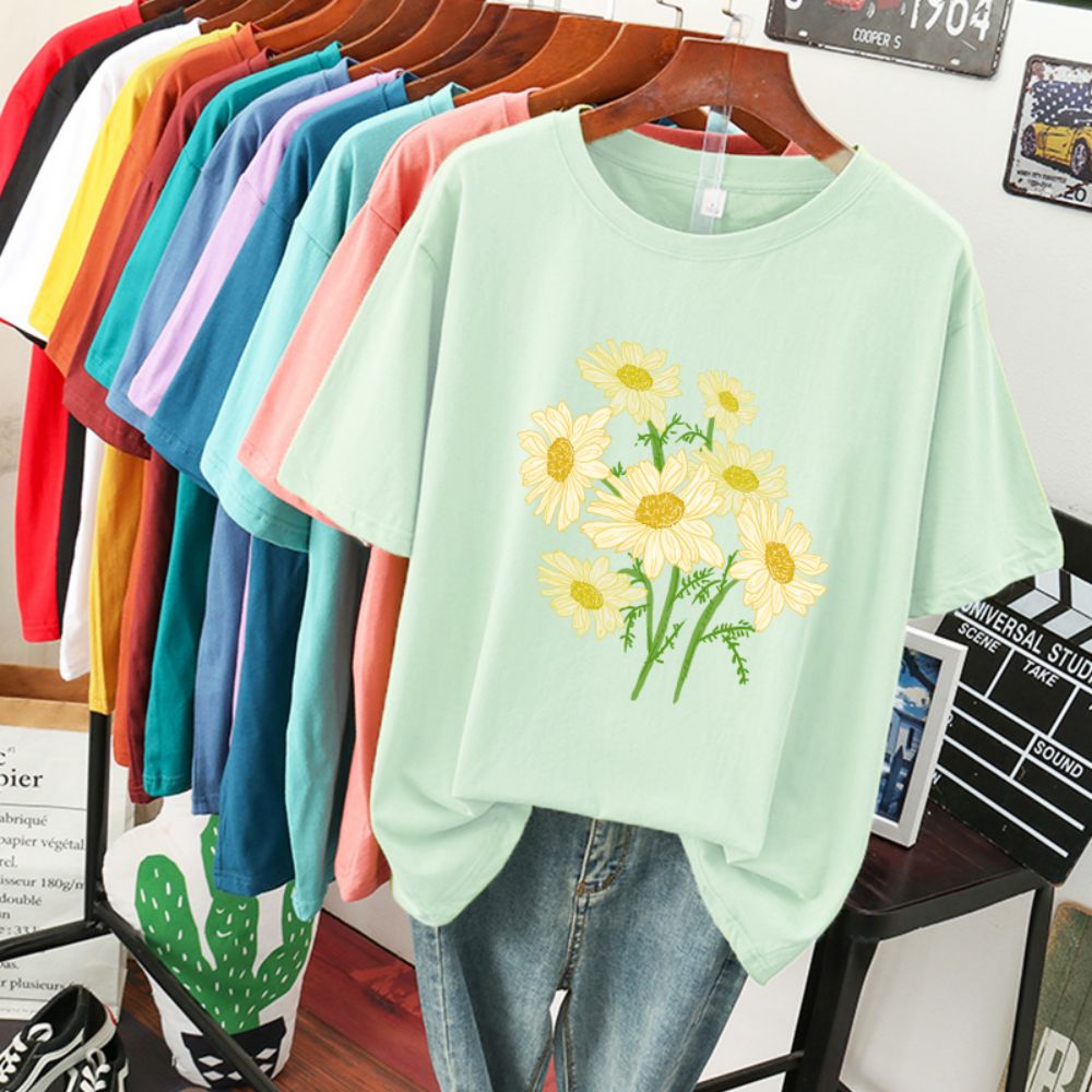 Yellow Summer Clothing - T-shirt en coton à imprimé floral