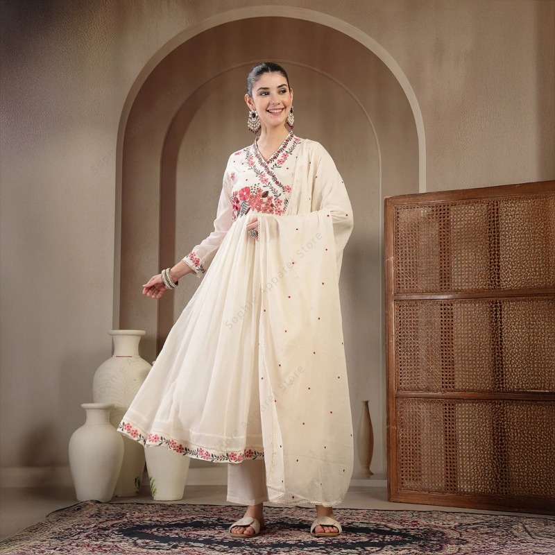 Summer Clothing India - Ensemble Kurti Anarkali en coton blanc