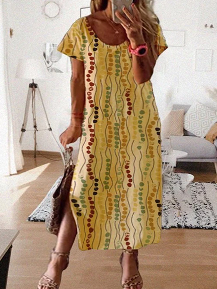 Yellow Summer Clothing - Robe midi imprimée jaune grande taille,