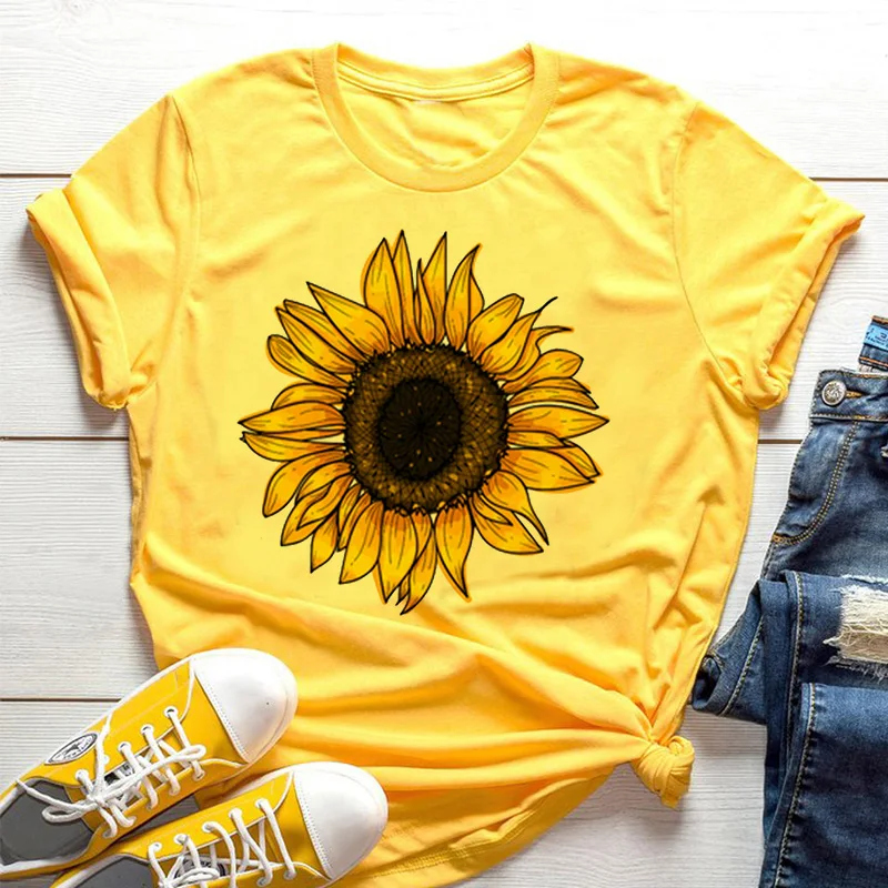 Yellow Summer Clothing - T-shirt jaune pour femmes, motif esthétique