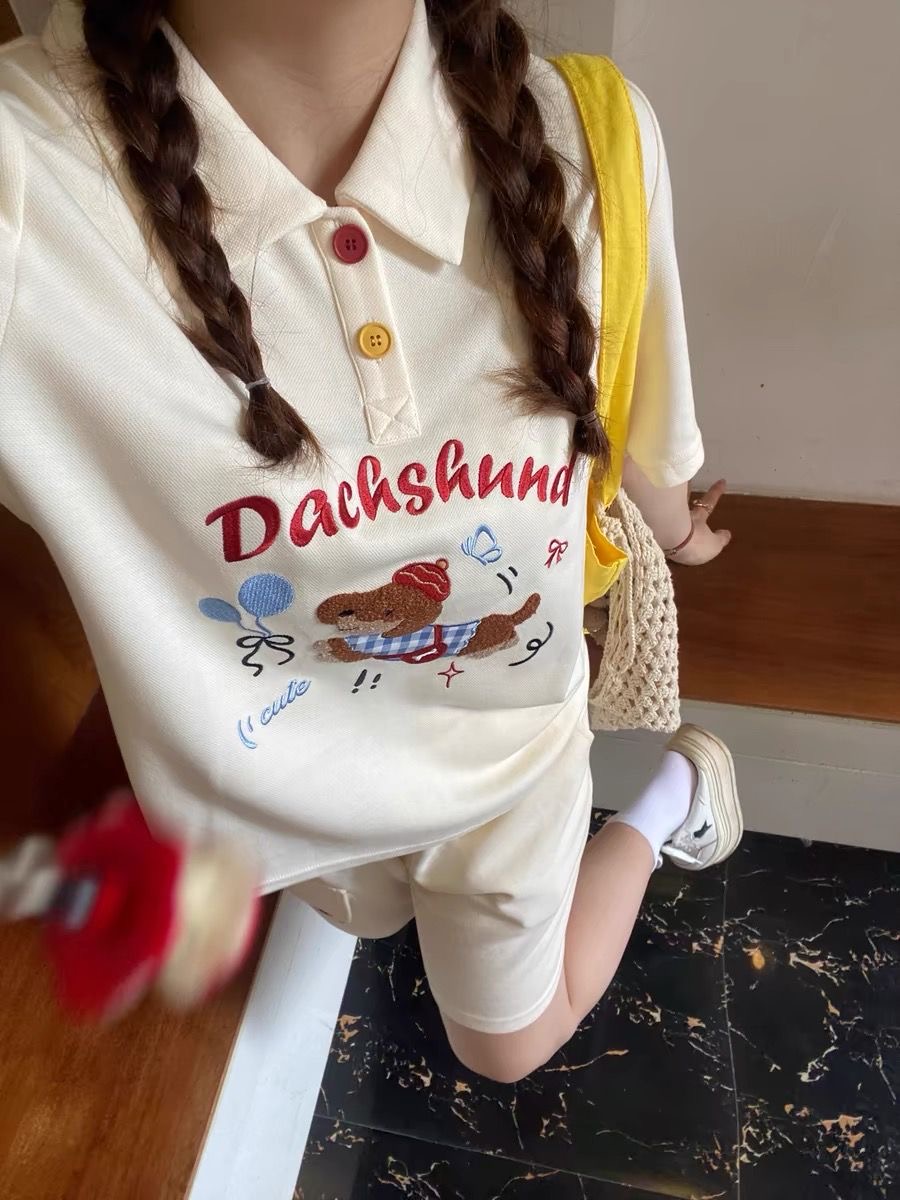 Summer Clothing Japan - Kawaii broderie chien japon Style Polo