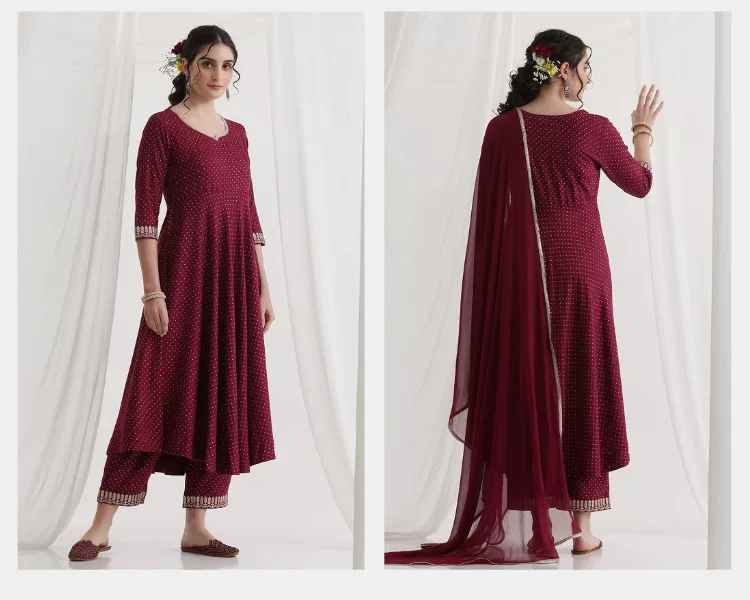 Ensemble Kurta ethnique marron - Summer Clothing India avis et prix