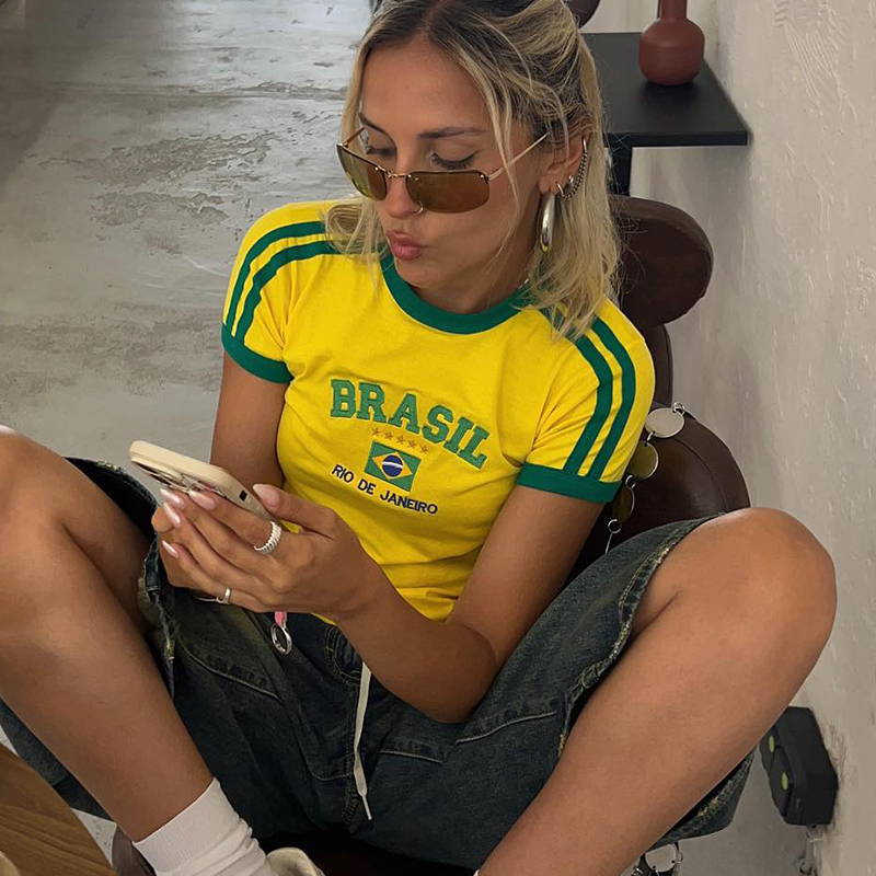 BRASIL lettre graphique imprim - Yellow Summer Clothing avis et prix
